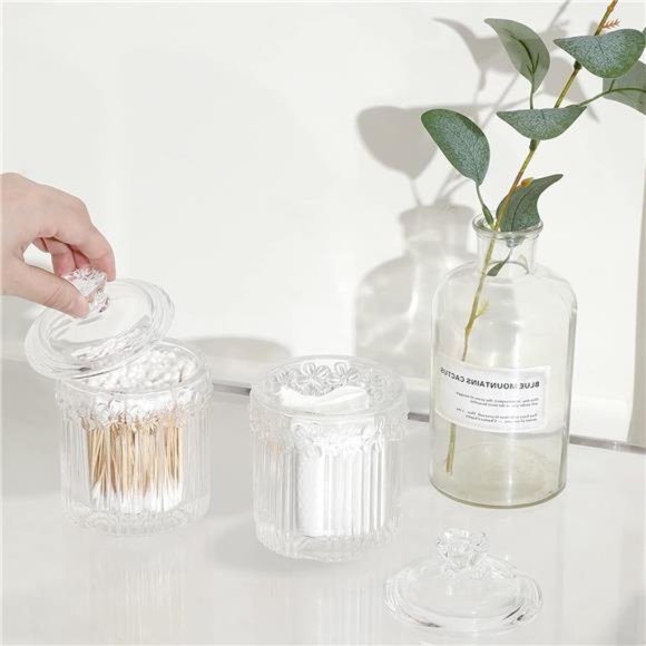 2 Pack Qtip Holder Glass Apothecary Jars with Lids, Clear - Picture 3 of 6